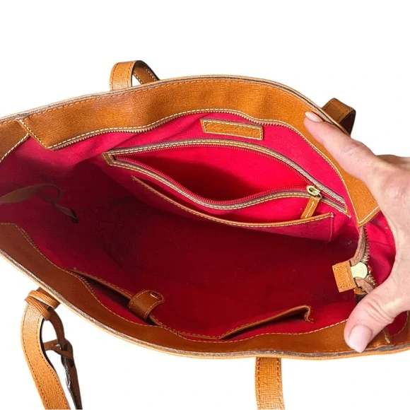 Dooney & Bourke Vintage Tan Leather Tote with Gold Hardware - Picture 5 of 13